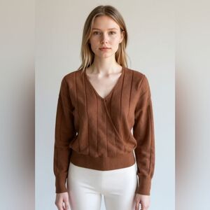 Leith Sweater Womens XS Brown Rib Knit Faux Wrap Surplice Pullover